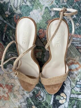 RAYE Beige Braided Ankle-Strap Heels